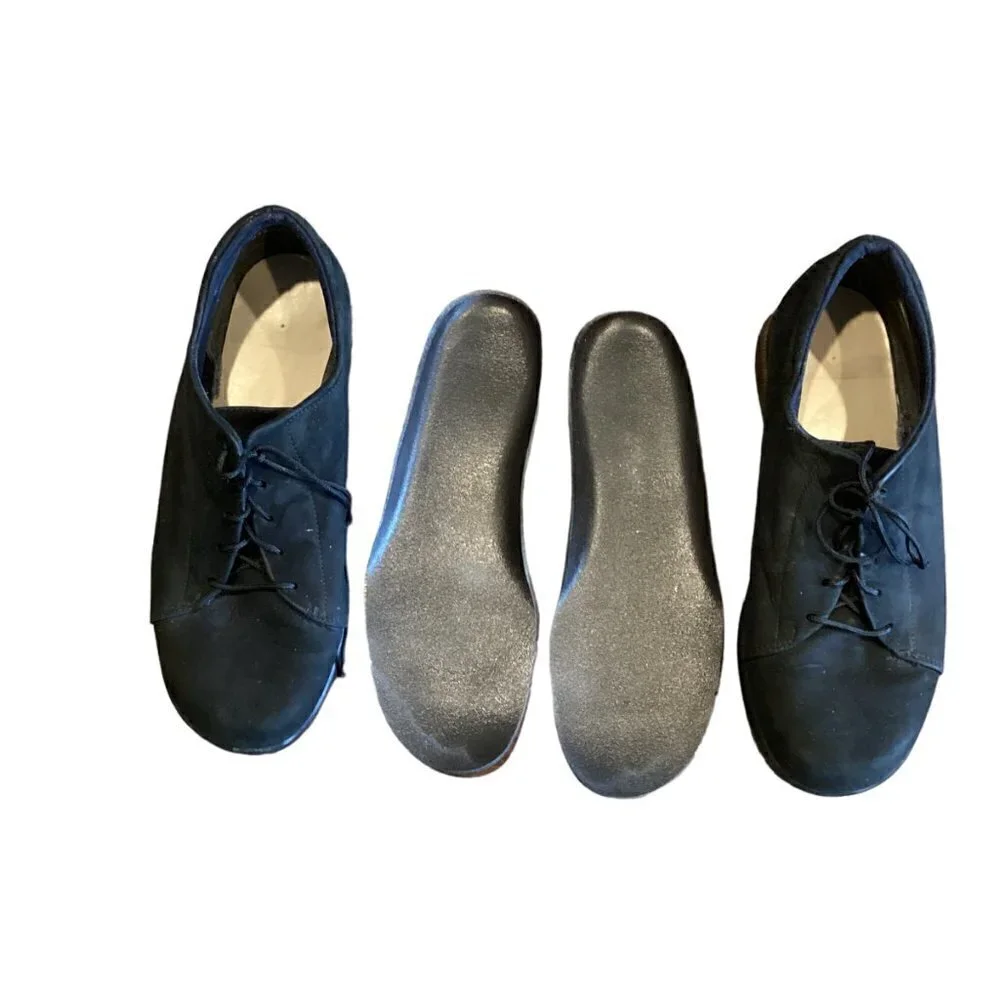 Munro American Black Suede Round Toe Lace Up Comfort Work Shoe Sz 8-1/2‎ W #198F